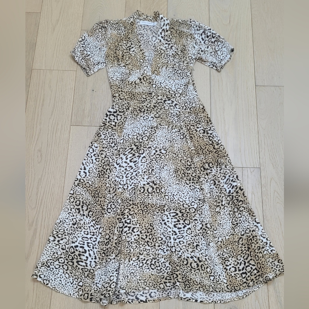 Faithfull the Brand Beige and Black Leopard-Print A-Line Midi Skirt